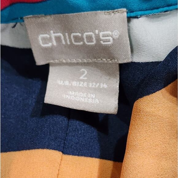 Chico's multi color striped button‎ down long sleeve shirt size 2 Large - Picture 5 of 6